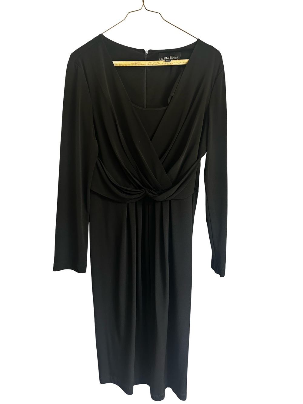 Leslie Fay Black Twist-Knot Long Sleeve Dress